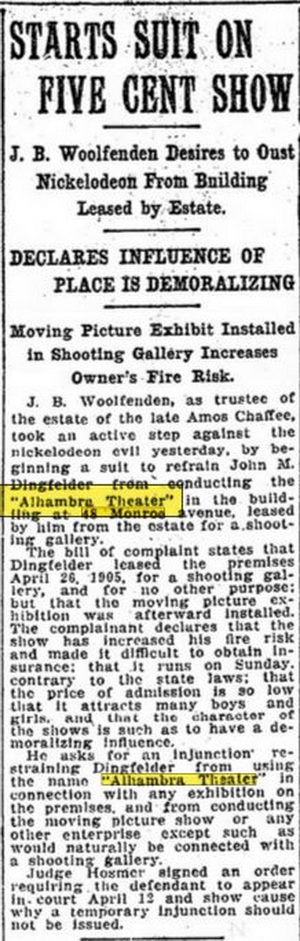Palace Theatre (Alhambra Theater) - Apr 1909 Article (newer photo)